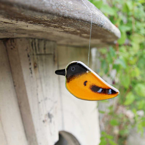 Vibrant Orange with Black Glass Baltimore Oriole Hanging Ornament 