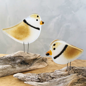 Brown, White and Black Glass Birds created to look like Piping Plovers