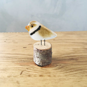 Mini brown white and black glass Piping Plover bird