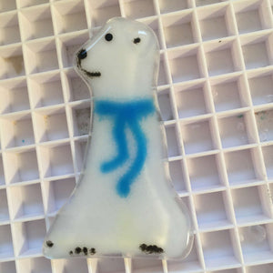 Glass Polar Bear Cub in Blue Scarf