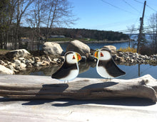 Load image into Gallery viewer, Pair of Black and White Glass Puffin Ornaments
