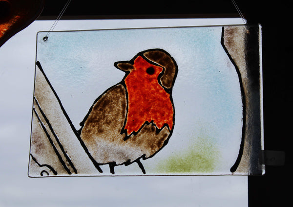 Charger l&#39;image dans la galerie, Glass Window Tile featuring a picture of a Robin 
