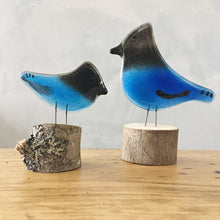 Load image into Gallery viewer, Black and Blue bold glass bird ornament
