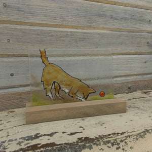 Glass Picture Tile featuring Brown Dog with Red Ball