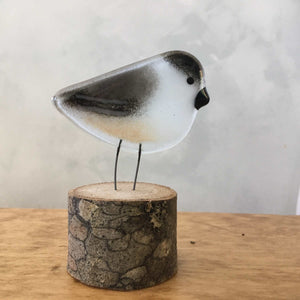 Charming Glass Chickadee Chick on a Log