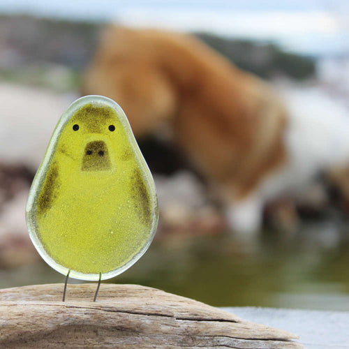 Yellow and brown transparent glass duckling ornament