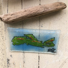 Load image into Gallery viewer, Glass picture tile showing the outline of Nova Scotia and a whale. The tile hangs from Driftwood
