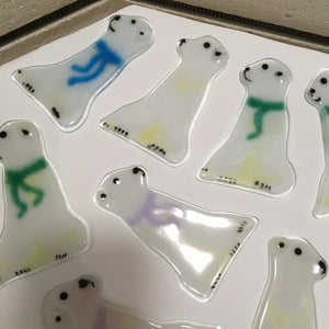 Assorted Glass Polar Bear Ornaments with different coloured scarves