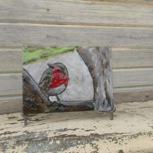 Glass tile featuring a British Robin picture by The Glass Bakery